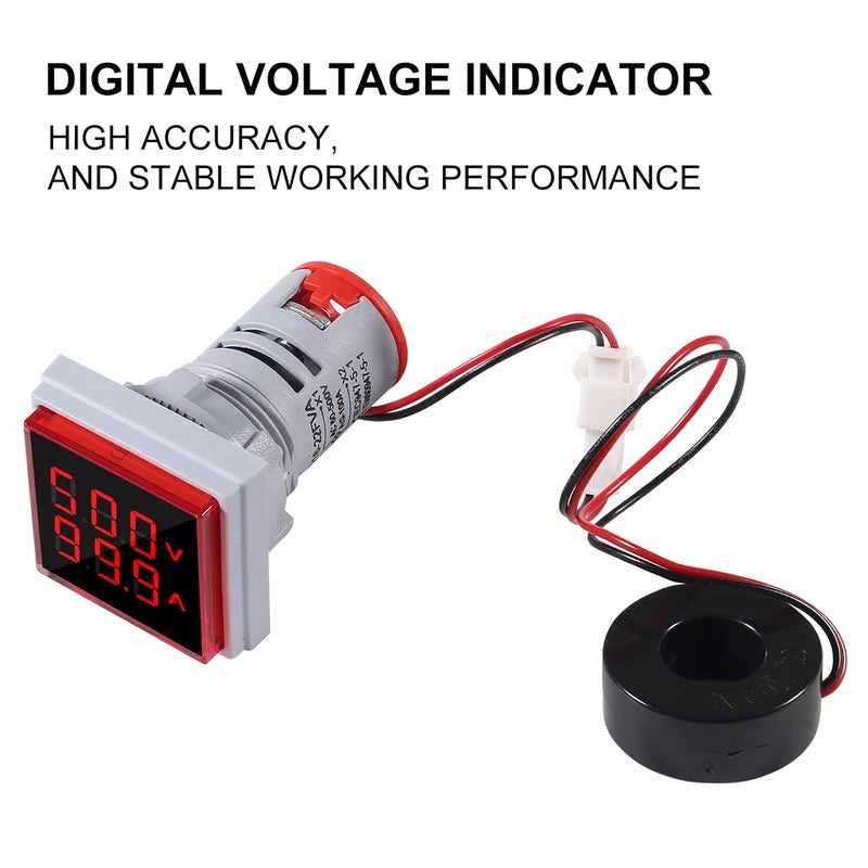 AiTrip 2Pack LED Display Voltmeter, Square Dual Display Voltmeter and Ammeter LED Digital Voltage Gauge AC 60-500V 0-100A Current Meter Indicator - Image 3